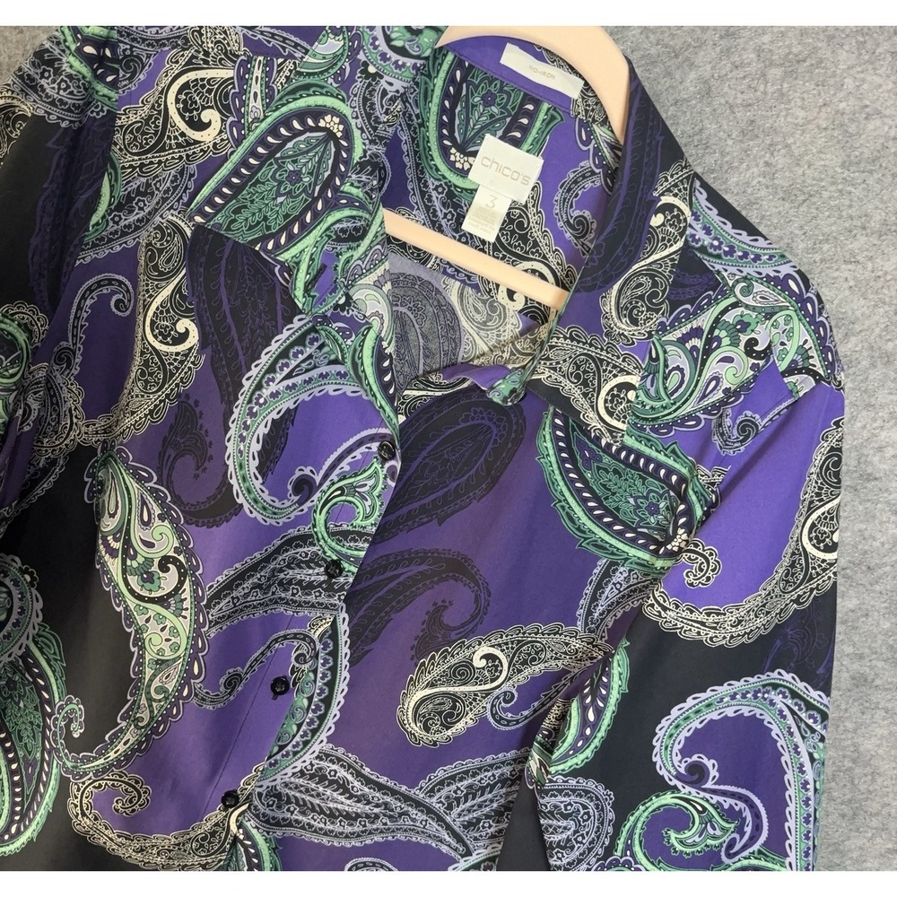 Chicos No Iron Top Shirt Womens‎ Sz 3 US 16 Purple Paisley Classic